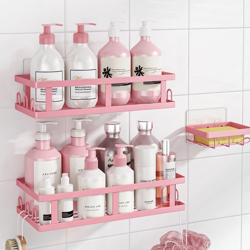 Youvip Shower Caddy Adhesive,No Drill Bathroom Organizer,Large Capacity Rustproof Shelves for Inside Shower,Bathroom Organizers and Storage,Pink - Image 1